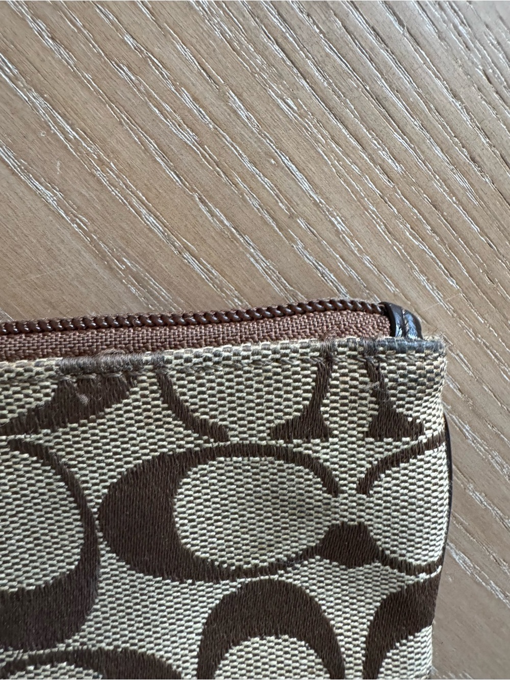 Coach Khaki Canvas Wristlet with Brown Trim and Gold Hardware - Picture 3 of 5